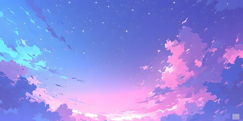 Beautiful starry night sky with purple and pink gradient