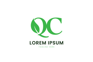 Minimalist green qc logo with leaf accent and lorem ipsum text