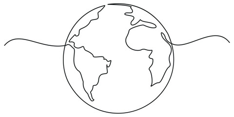 Earth globe continuous one line drawing of world map vector illustration minimalist design of minimalism isolated on white background. Vector illustration.	