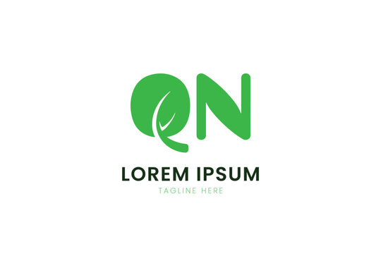 Minimalist green qn logo with leaf element and placeholder text