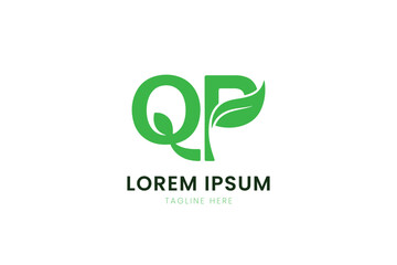 Minimalist green qp logo with leaf elements for eco-friendly brands business identity