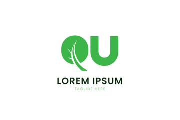 Modern minimalist green qu logo design with placeholder text and leaf element