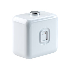 White, square, compact device with a small, rectangular slot