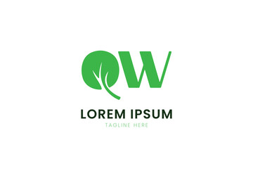 Minimalist green qw logo with leaf element and placeholder text