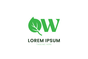 Fototapeta premium Modern minimalist green leaf and letter w logo design for nature and eco-friendly brands