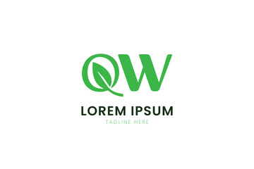 Minimalist green qw logo design with leaf element and placeholder text