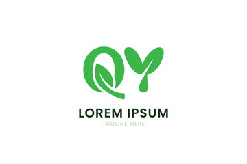 Minimalist green qy logo design with leaf accents perfect for eco-friendly brands