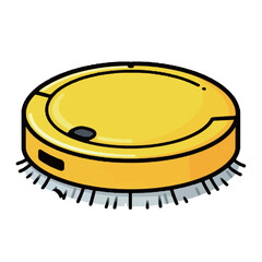 A sleek and modern vector illustration of a yellow robotic vacuum cleaner with a side brush, representing smart home technology, convenience, and automation.