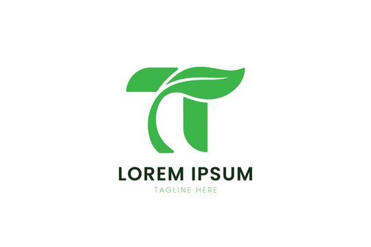 Modern minimalist green letter t logo design with leaf accent nature inspired branding symbol