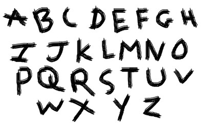 A hand-drawn grunge brush alphabet for creating scary Halloween posters & horror movie titles. This rough, spooky, and distressed font set is isolated on a transparent background.