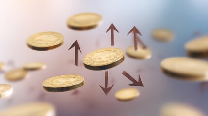 exchange. An abstract representation of financial growth with floating coins and upward arrows on a gradient background. pitch deck slides.