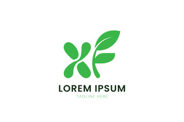 Minimalist green leaf logo design with abstract shapes and text placeholder