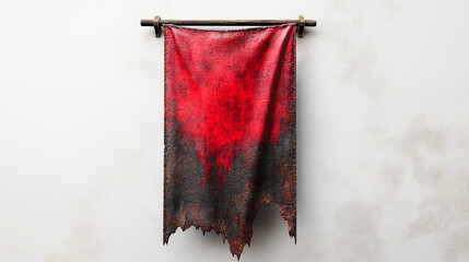Red medieval flag hanging vertically on a blank pole, game design, mockup, isolated, pennon, medieval, vertical, flag, red, hanging,design, mockup, template, poster, banner, background