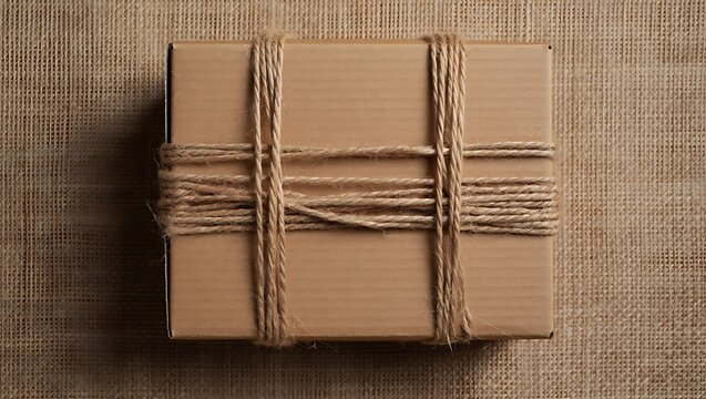 Brown cardboard box tied with string rustic packaging