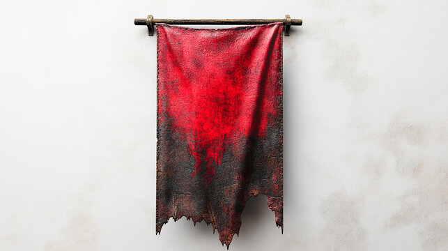 Red medieval flag hanging vertically on a blank pole, game design, mockup, isolated, pennon, medieval, vertical, flag, red, hanging,design, mockup, template, poster, banner, background