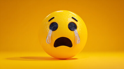 Close-up crying face emoji isolated 