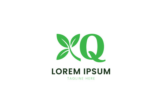 Minimalist green letter xq logo with leaf elements for organic brands