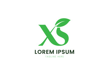 Minimalist green xs letter logo with leaf accent ideal for eco brands and nature businesses