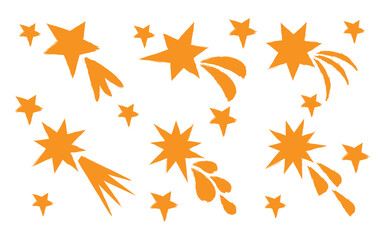 Seamless pattern of orange shooting stars on a white background for festive designs