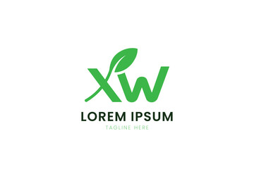 Modern green leaf logo design featuring letters x and w for eco-friendly brands