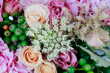 Modern table's centerpiece for summer wedding. A lot of greenery being composed into stunning arrangement. Step by step, tutorial.