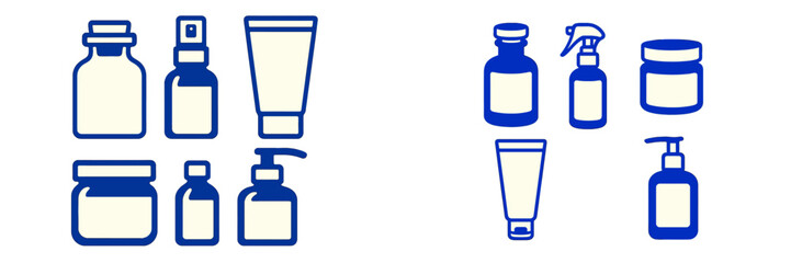 Assortment of cosmetic and pharmaceutical product containers including bottles, jars, tubes, and sprayers