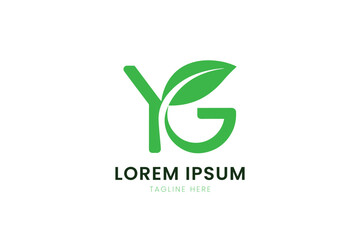 Fototapeta premium Modern minimalist green yg logo with leaf element and lorem ipsum text
