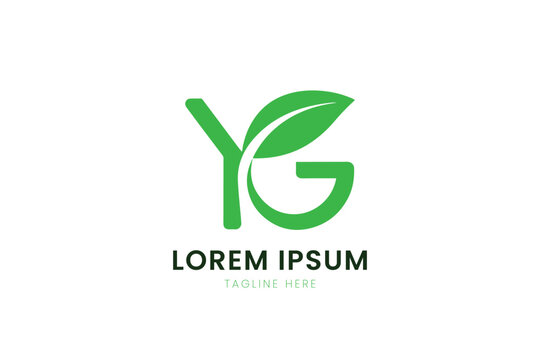 Modern minimalist green yg logo with leaf element and lorem ipsum text