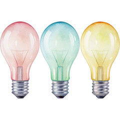 Light bulbs illustration watercolor style png bulbs png light png watercolor png illustration png idea png transparent background