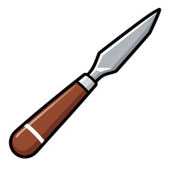 A simple cartoon vector illustration of a spear-shaped knife or chisel with a brown handle, representing tools, craftsmanship, and ancient or historical weapons.