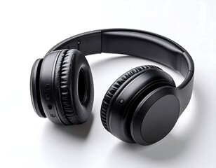 Black headphones on white background (2)