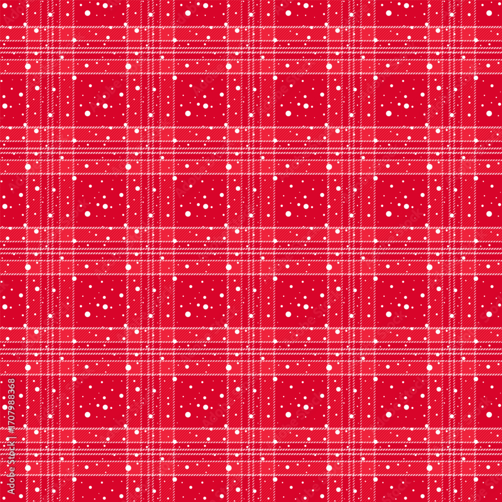 Wall mural plaid pattern with twill weave in red with white snow.christmas, winter tartan check seamless patter