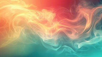 Ethereal flowing smoke-like shapes blend seamlessly in vibrant hues of yellow, orange, red, teal, and turquoise,