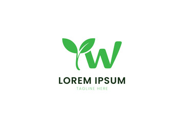 Minimalist green letter w logo with leaf accents for eco-friendly brands and nature businesses