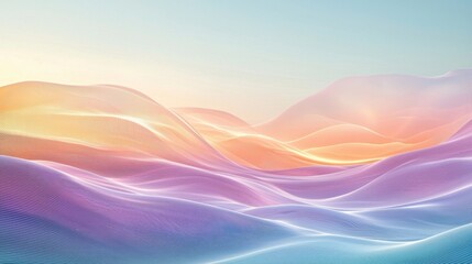 Obraz premium Abstract landscape with flowing lines in soft pastel hues, transitioning from warm pink to cool blue,