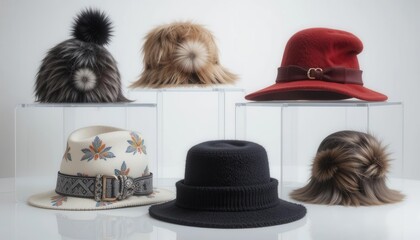 Exquisite winter hats crafted from premium materials, showcased on a transparent background.