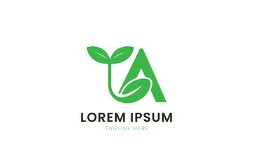 Modern green leaf letter a logo design for eco-friendly brands and growth concepts