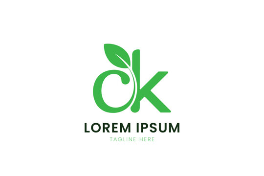 Minimalist green leaf logo design ok with lorem ipsum text for organic brands