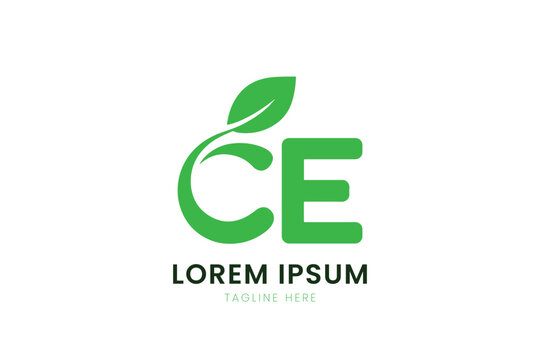 Modern minimalist green ce logo with leaf accent and placeholder text
