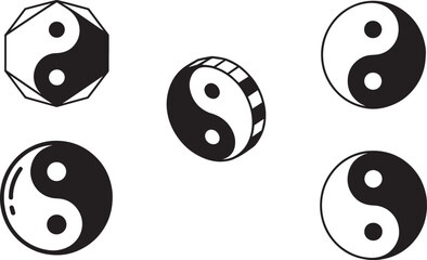 Fototapeta premium Yin Yang Symbol Vector Set Depicting Balance and Harmony in Taoist Philosophy and Design