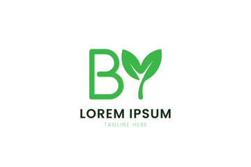 Minimalist green by logo with leaf elements and placeholder text