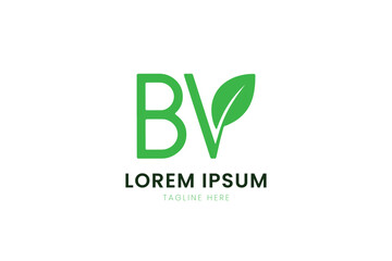 Modern green bv logo with leaf element fresh eco-friendly business identity symbol