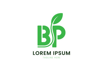 Modern green bp logo with leaf element simple corporate identity design