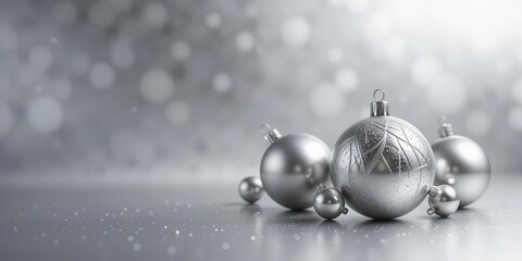 Sleek Silver Ornaments Gleaming Against a Shimmering Metallic Gradient, Creating a Modern Holiday Vibe.