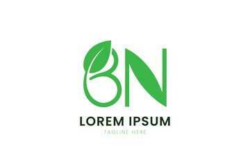 Minimalist green bn logo with leaf accents and placeholder text