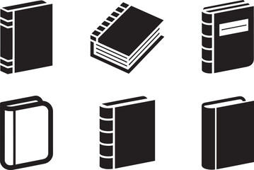 Collection of Black and White Book Icons Depicting Various Styles and Perspectives for Educational Designs