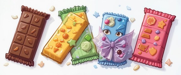 Whimsical Chocolate Treats  Cartoon Chocolate Bars on Transparent, Offers a Fun and Playful Element to any Project.