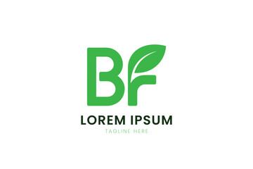 Minimalist green bf logo with leaf element and lorem ipsum placeholder text