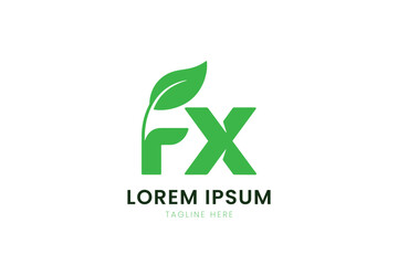 Fototapeta premium Modern green fx letter logo with leaf symbol for eco-friendly business branding