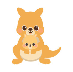 Cartoon Illustration of Kangaroo with Joey